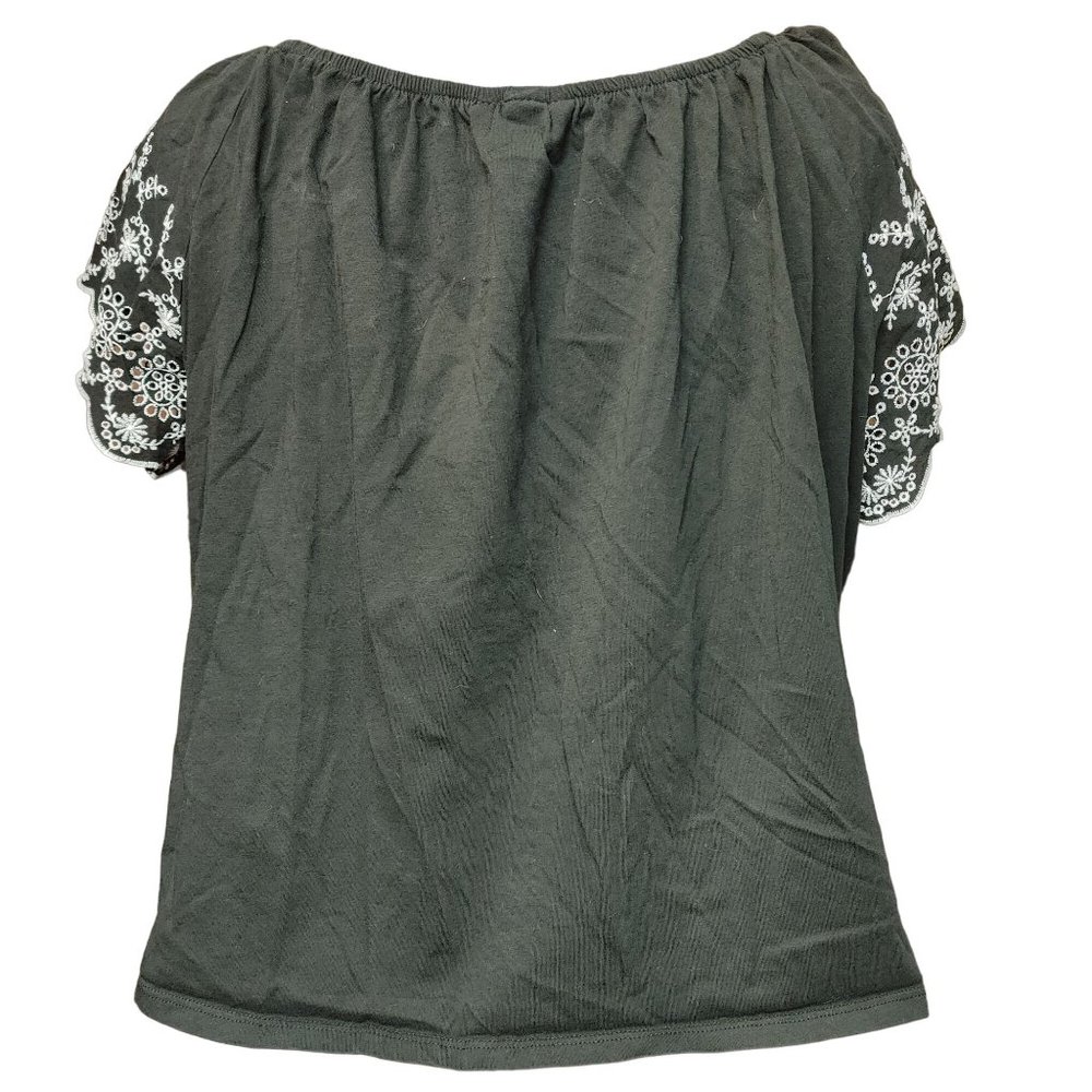 H&M Women's Black White Scalloped Eyelet Short Sleeve Scoop Neck Top LG - Picture 2 of 4